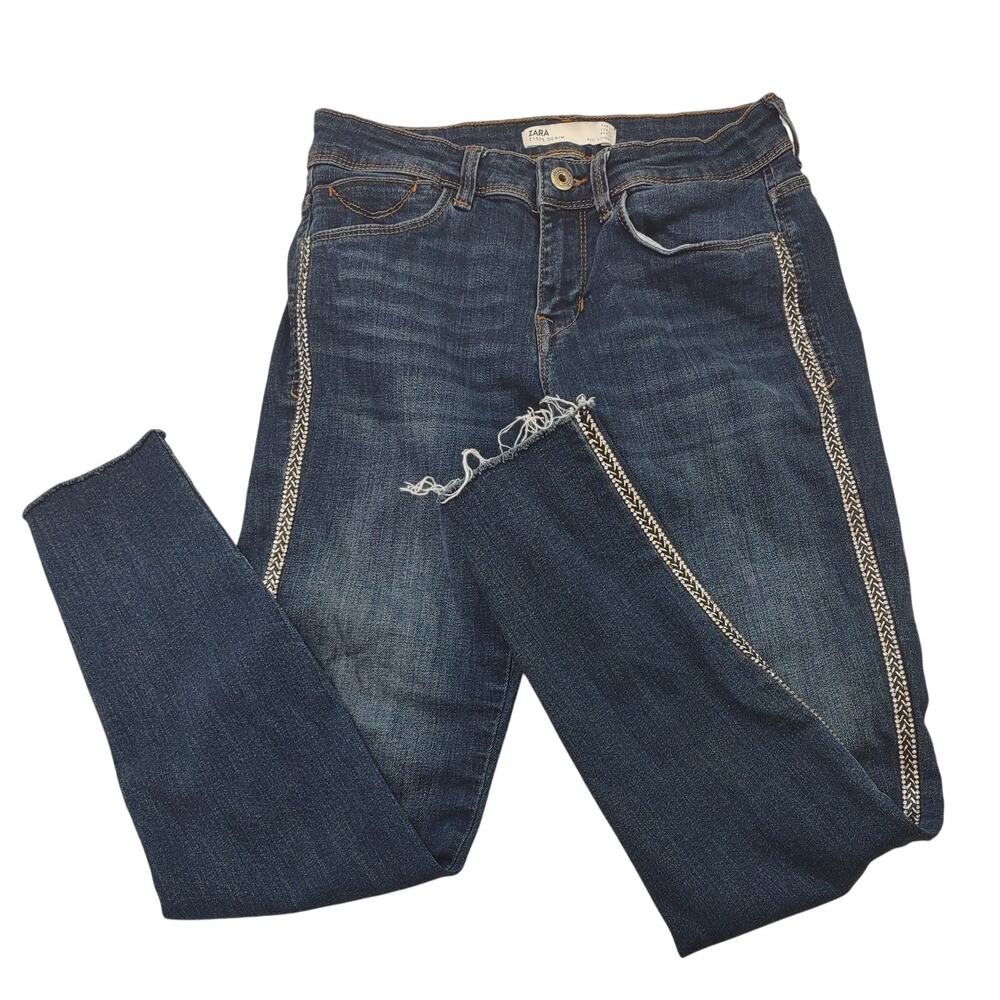 Zara Denim Tuxedo Jeans with Sparkles, Size 4